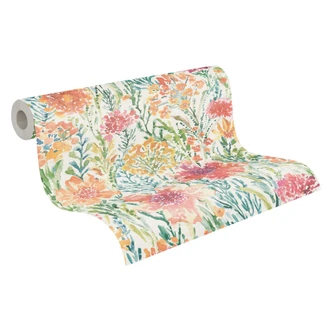 Akvarellgrön blommig tapet - blommig non-woven tapet - vårliknande 