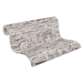 behang natuursteen grijs wit - Vliesbehang steen optiek - industrieel behang steenmuur 