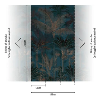 Fototapet palmer djungel expanderbar blå brun 159x280 cm Icke-vävd tapet   