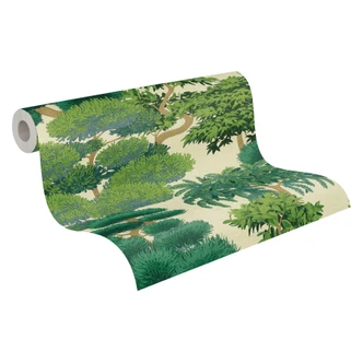 Icke-vävd tapet träd natur grön kräm tapet tapet tapet skog löv landskap  