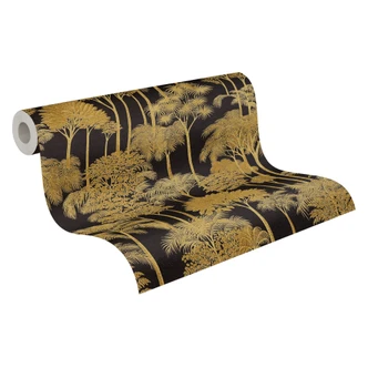 Icke-vävd tapet skogsträd palmer svart guld tapet tapet naturlandskap hall 