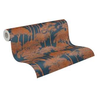 Icke-vävd tapet skogsträd palmer blåbrun metallisk tapet tapet tapet natur djungel 