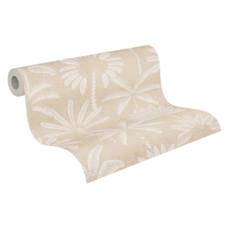 Icke-vävd tapet palmer beige grädde vit metallisk tapet tapet löv natur 