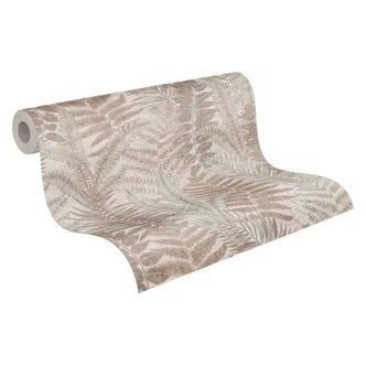 carta da parati floreale con felce grigio beige - carta da parati con foglie di felce  