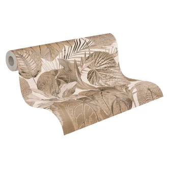 Papier peint jungle ton sur ton Beige - papier peint intissé floral avec feuilles  