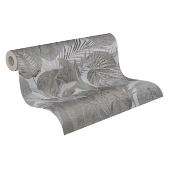 Papier peint jungle ton sur ton gris - intissé floral avec feuilles Papier peint jungle ton sur ton gris - intissé floral avec feuilles