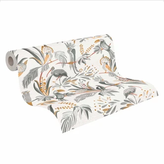 nature grey yellow - wallpaper with plants - non-woven jungle wallpaper 