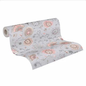Papier peint floral classique gris rose - intissé nature - papier peint végétal Papier peint floral classique gris rose - intissé nature - papier peint végétal