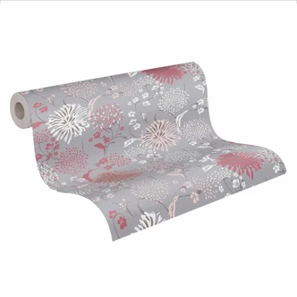 Papier peint floral gris blanc - papier peint floral abstrait - papier peint de salon naturel 