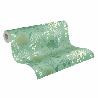 behang bloemen groen wit - vliesbehang planten bladeren - behang bloemen 