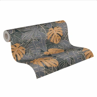 jungle behang zwart goud - palm behang grijs - vliesbehang palmbladeren 