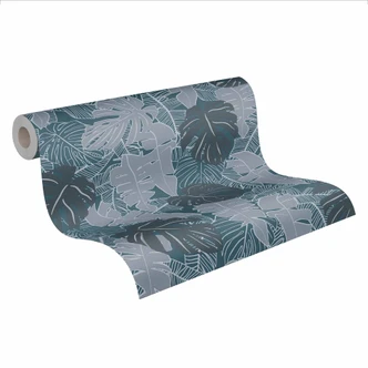 papier peint palmier gris anthracite - papier peint jungle - papier peint design feuilles de palmier 