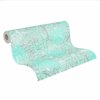 jungle optic - papier peint feuilles de palmier vert menthe - papier peint design turquoise 