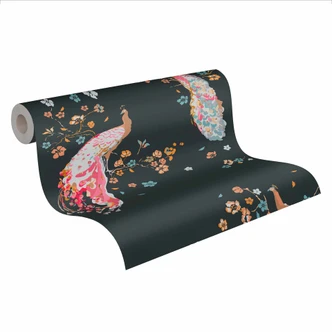 animal wallpaper black yellow - fleece wallpaper peacock - floral wallpaper - floral wallpaper with birds animal wallpaper black yellow - fleece wallpaper peacock - floral wallpaper - floral wallpaper with birds