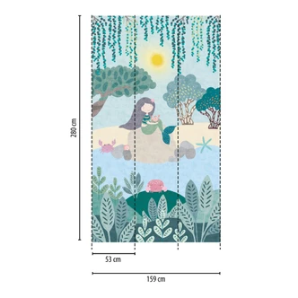 Zeemeermin behang voor kinderkamer blauw groen - sprookjesachtig Fotobehang 