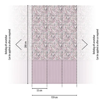 Vogels & Takken Roze - bloemenmonster met houten paneel - uittrekbaar Vliesbehang 