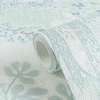 Forest wallpaper with animals green gray - kids wallpaper with bear & deer  