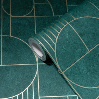 Art Déco Tapete opalgrün, gold, Vliestapete My Home My Spa von Livingwalls  