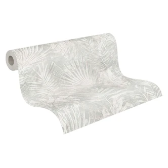 Dschungeltapete PVC-Frei - Palmen-Tapete von A.S. Création Grau Beige Weiß 386384  
