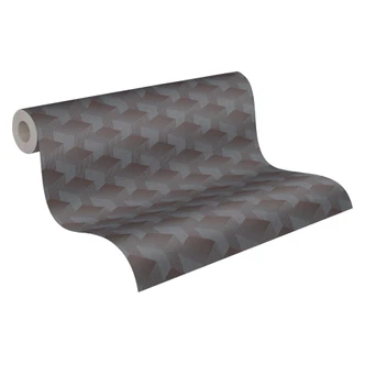 Mörkgrå grafisk tapet - retro tapet med 3D-effekt - non-woven tapet vardagsrum sovrum 