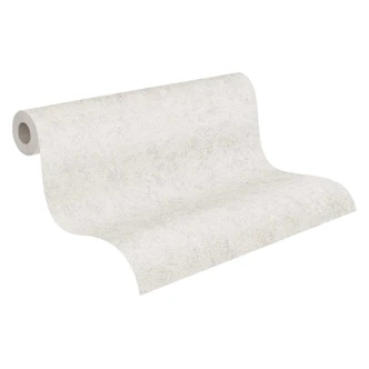 Metallisk tapet vit - vanlig non-woven tapet - enfärgad gips texturerad skal- och stick tapet 