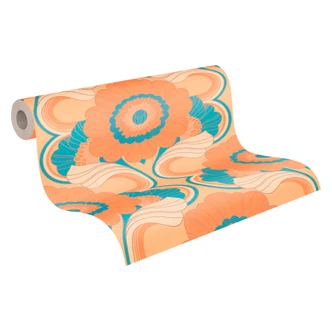 Papier peint intissé multicolore - papier peint floral style vintage - papier peint à motifs rétro 