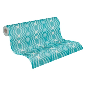 Papier peint intissé géométrique crème bleu - papier peint graphique style rétro - papier peint à motifs vintage Papier peint intissé géométrique crème bleu - papier peint graphique style rétro - papier peint à motifs vintage