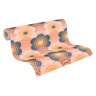 Vintage Blumentapete Beige Braun - Retro-Tapete floral - Vintage Mustertapete 