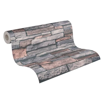 steen optiek behang grijs crème - 3D steen behang - vliesbehang woonkamer hal 