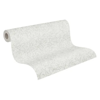 Papier peint fleurs blanc gris - papier peint nature style campagne - papier peint intissé cuisine salon 