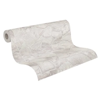 steen behang grijs wit - 3D steen optiek behang - vliesbehang woonkamer kantoor 