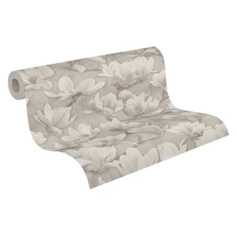 Magnolien-Tapete Beige Creme - Vliestapete mit floraler Musterung - Blumentapete 