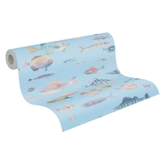 Maritime Tapete Fische Hellblau - Vliestapete mit Unterwasser-Motiv - Kindertapete Maritime Tapete Fische Hellblau - Vliestapete mit Unterwasser-Motiv - Kindertapete