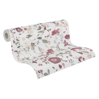 Florale Tapete Blumen Aquarell - Vliestapete in Lila Grün Beige - Romantische Blumentapete 