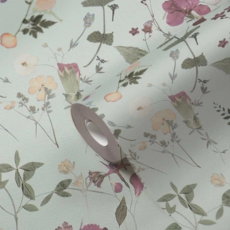 Florale Tapete Blumen Aquarell - Vliestapete in Flieder Grün Creme - Romantische Blumentapete 