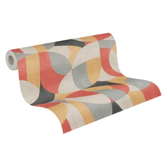 Carta da parati a motivi geometrici in giallo rosso grigio - Carta da parati moderna astratta e vibrante in tessuto non tessuto Carta da parati a motivi geometrici in giallo rosso grigio - Carta da parati moderna astratta e vibrante in tessuto non tessuto