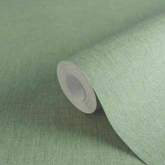 Tapeta flizelinowa w kolorze delikatnej miętowej zieleni z lnianą fakturą - świeży wzór na ścianę do kuchni 