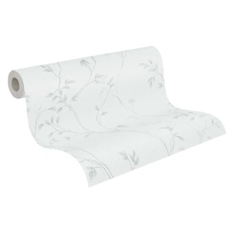 White mint floral vine wallpaper - non-woven wallpaper with a delicate leaf motif  