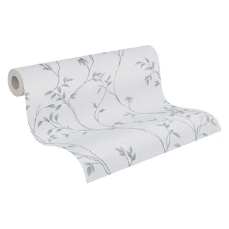 Carta da parati floreale a viticcio grigio argento - Carta da parati in tessuto non tessuto con motivo a foglie  