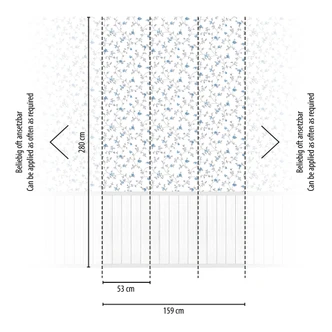 Papier peint photo rinceaux de fleurs avec panneau de bois bleu blanc - Romantique & extensible 