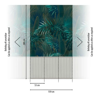 Jungle donkerblauw met grijs paneelbehang - Vliesbehang modern & uittrekbaar 