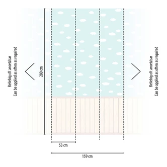 Wolken lichtblauw wit met houten paneel - Vliesbehang voor kinderkamer, uitbreidbaar 