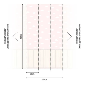 Wolken roze wit met houten paneel beige - Vliesbehang lief & uitzetbaar 
