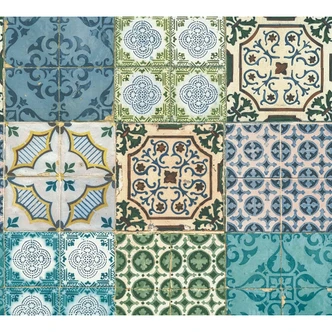 A.S. Création Authentic Walls 2 Papier peint effet carrelage, Bleu, Vert, Jaune 