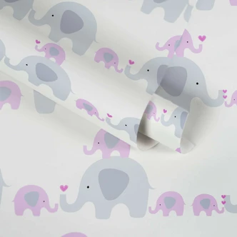 Playful children's wallpaper: elephant family in white, grey and pink Made in Germany Little Love 