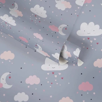 Dreamy nursery wallpaper with cloud motif in grey, pink and beige - Made in Germany 