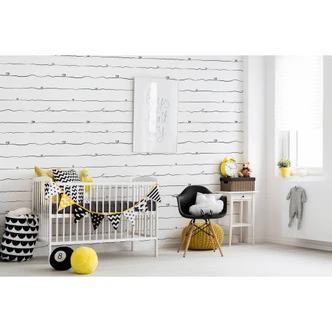 Stylish nursery wallpaper with stripes and hearts in black and white - Made in Germany 