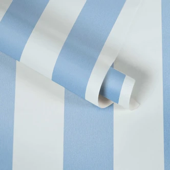 Livligt stribet tapet til børneværelset i blå og hvid - Made in Germany 