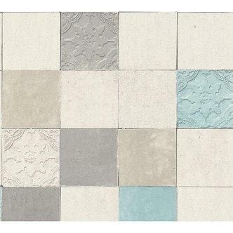Livingwalls Papier peint intissé New Walls Finca Home motif carrelage blanc, bleu, gris 