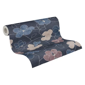 Tapete Vlies botanisch - markantes Retro-Muster in Steingrau & Taubenblau Tapete Vlies botanisch - markantes Retro-Muster in Steingrau & Taubenblau